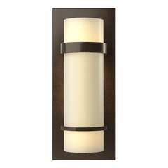 Hubbardton Forge Banded Sconce 100W Max, Opal Glass Shade, Indoor Damp Rated, Elegant Finish Options