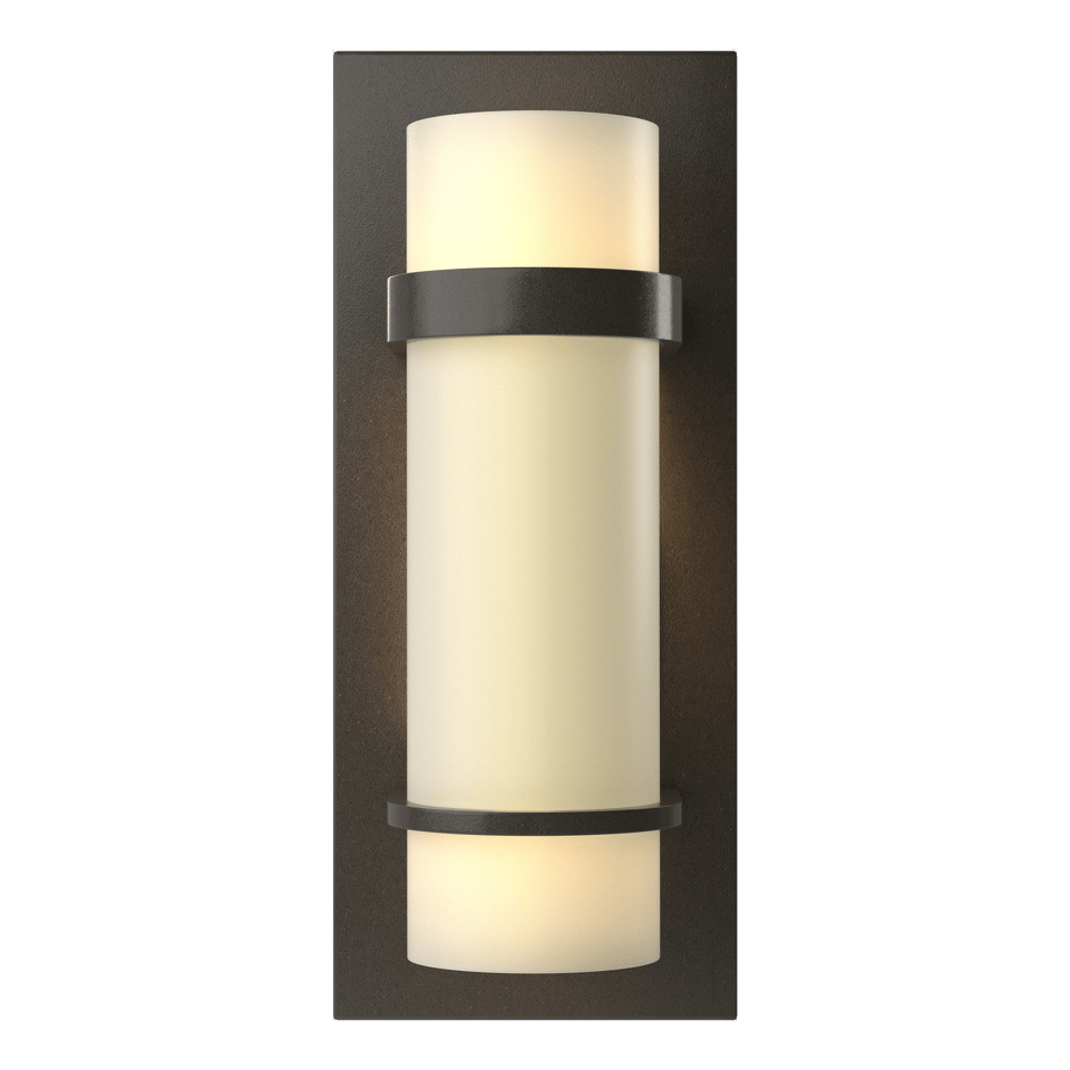 Hubbardton Forge Banded Sconce 100W Max, Opal Glass Shade, Indoor Damp Rated, Elegant Finish Options