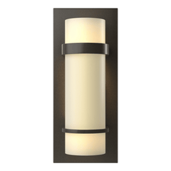 Hubbardton Forge Banded Sconce 100W Max, Opal Glass Shade, Indoor Damp Rated, Elegant Finish Options