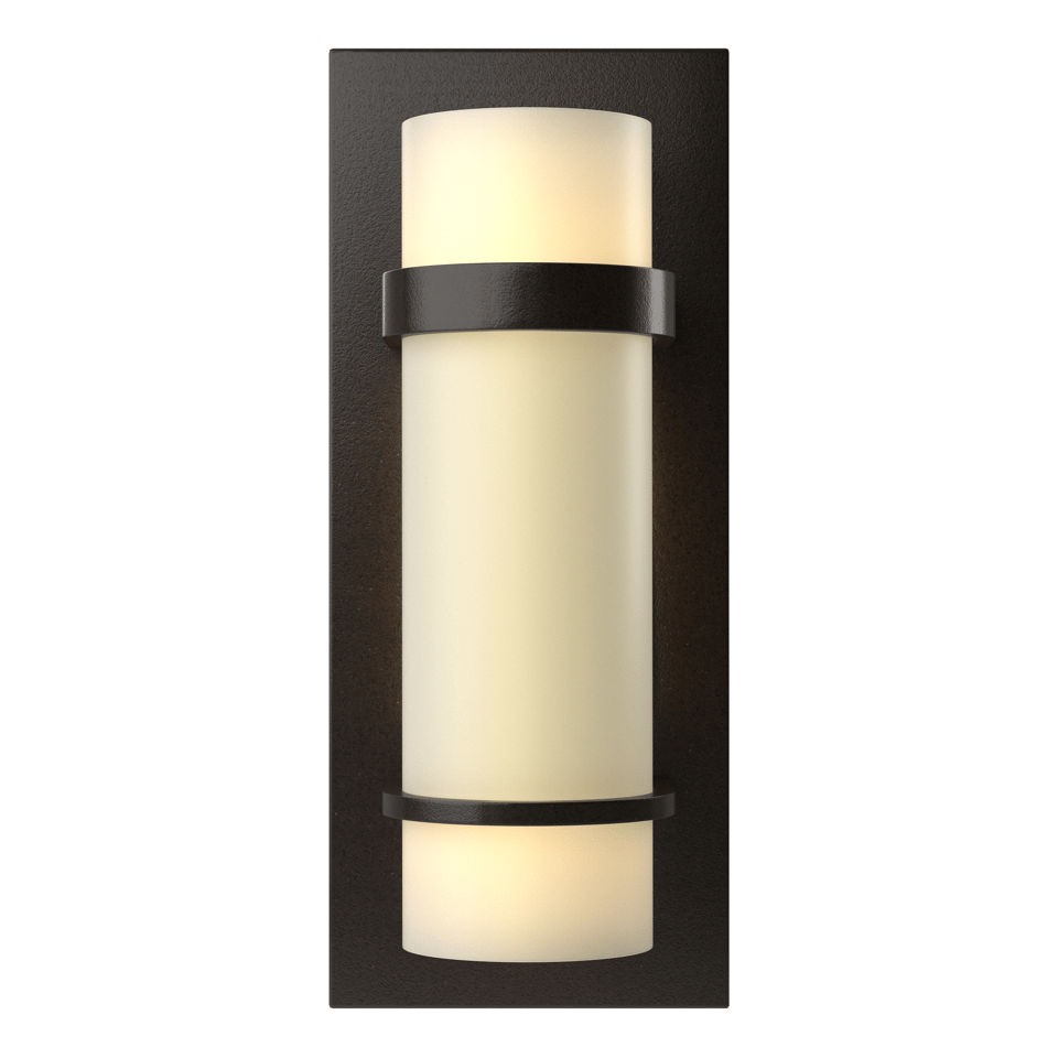 Hubbardton Forge Banded Sconce 100W Max, Opal Glass Shade, Indoor Damp Rated, Elegant Finish Options