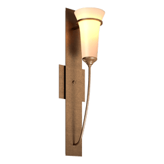 Banded Wall Torch Sconce by Hubbardton Forge, Handcrafted Steel Band, Dimmable, Opal Glass Shade