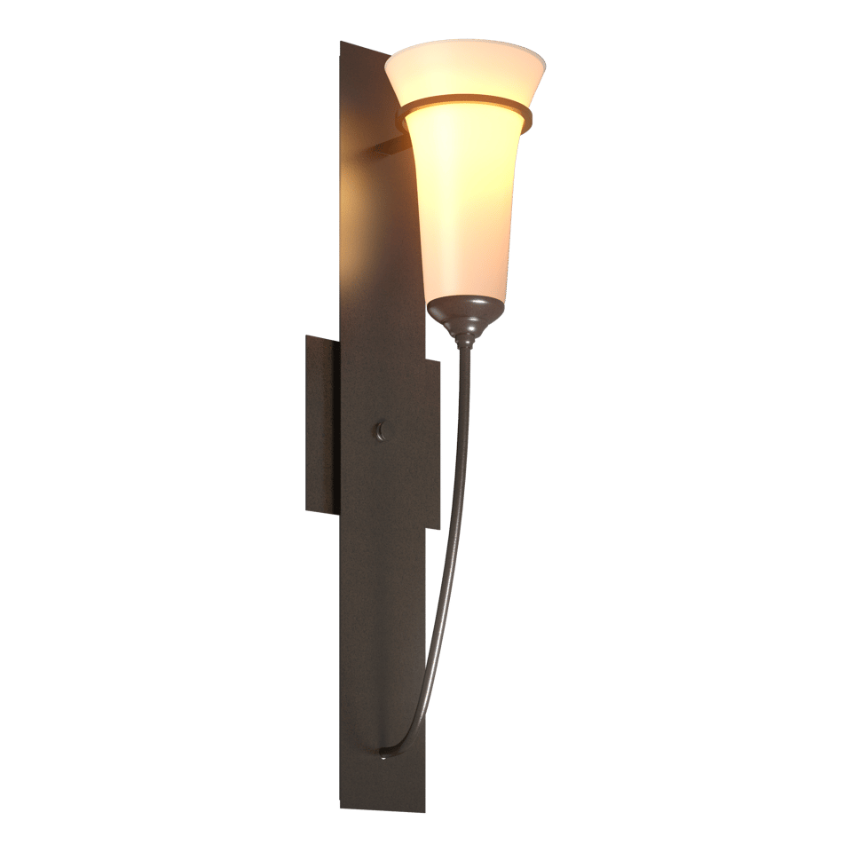 Banded Wall Torch Sconce by Hubbardton Forge, Handcrafted Steel Band, Dimmable, Opal Glass Shade