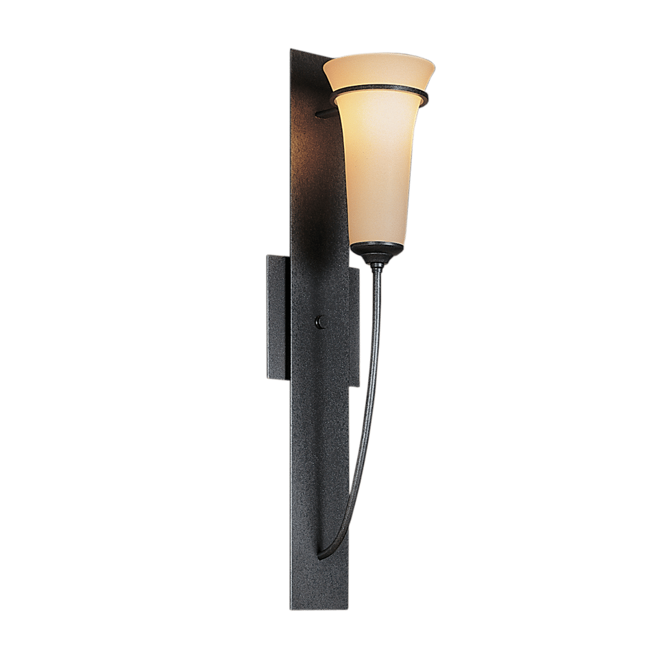 Banded Wall Torch Sconce by Hubbardton Forge, Handcrafted Steel Band, Dimmable, Opal Glass Shade