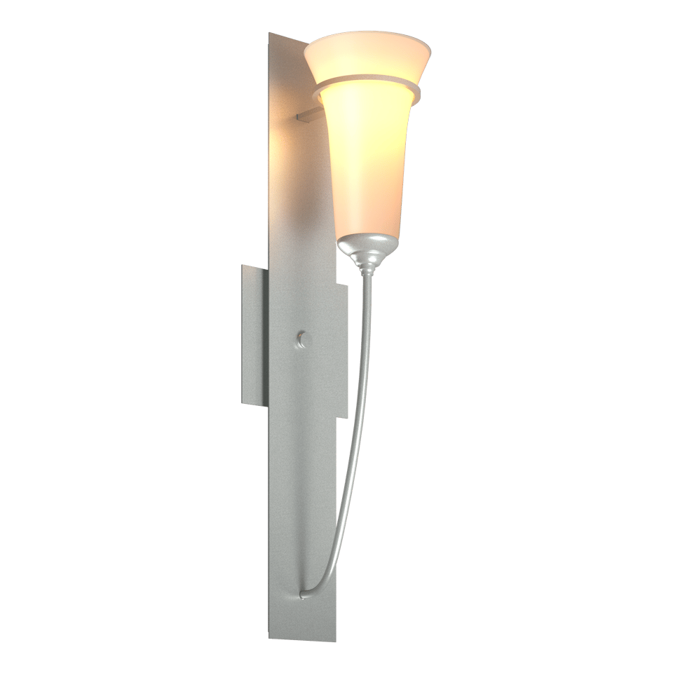 Banded Wall Torch Sconce by Hubbardton Forge, Handcrafted Steel Band, Dimmable, Opal Glass Shade