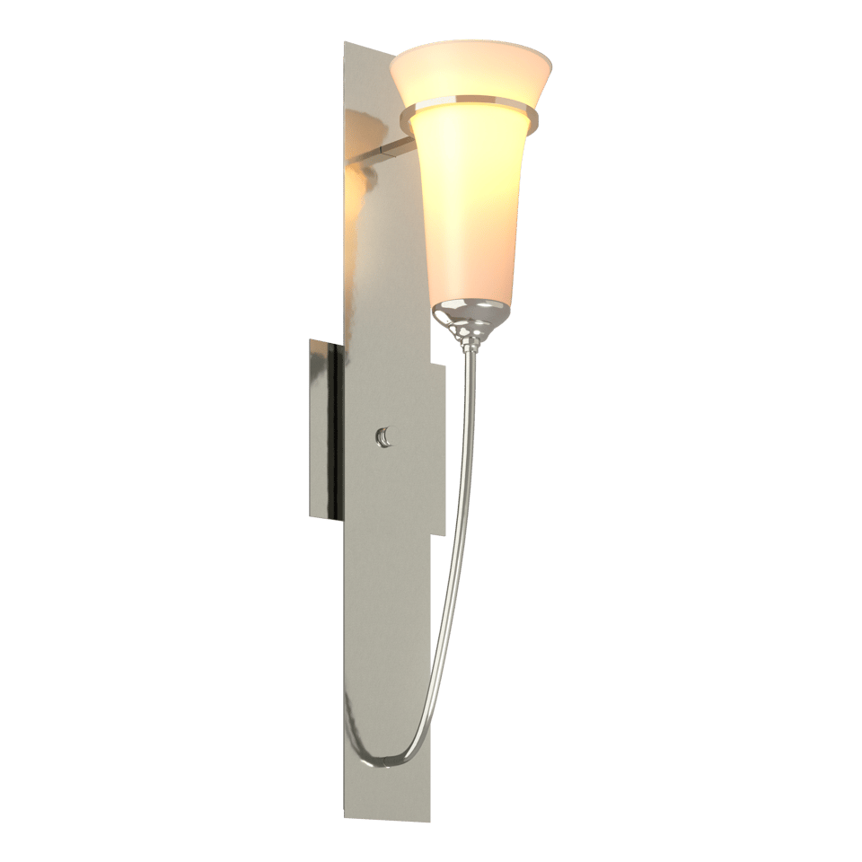 Banded Wall Torch Sconce by Hubbardton Forge, Handcrafted Steel Band, Dimmable, Opal Glass Shade