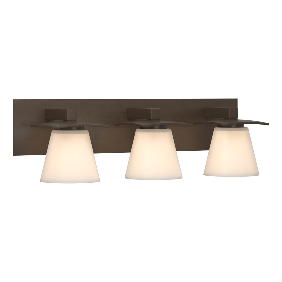 Wren 3 Light Sconce by Hubbardton Forge - Modern Steel Design with Opal Glass Shades and Dimmable Options