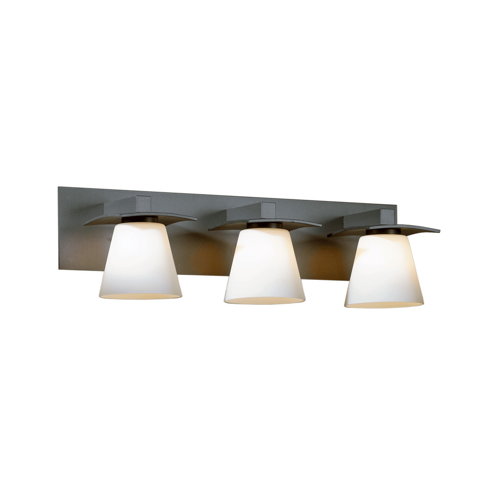 Wren 3 Light Sconce by Hubbardton Forge - Modern Steel Design with Opal Glass Shades and Dimmable Options