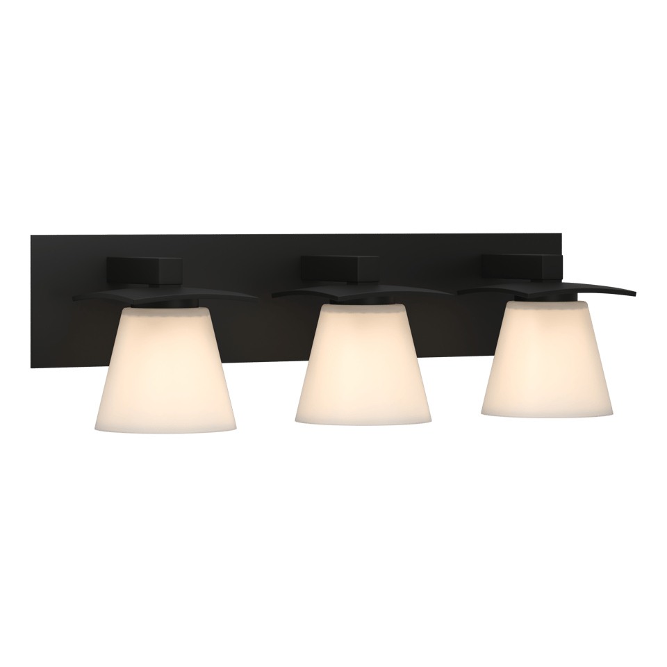 Wren 3 Light Sconce by Hubbardton Forge - Modern Steel Design with Opal Glass Shades and Dimmable Options