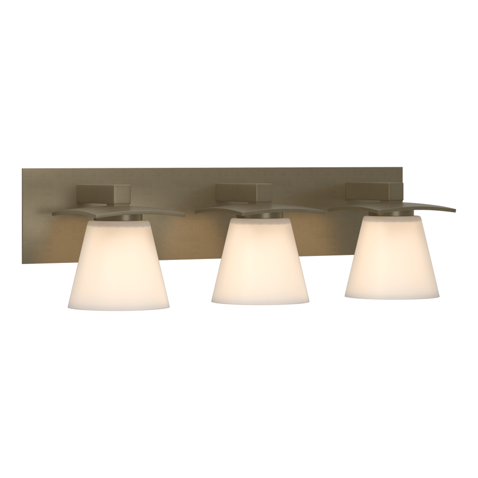 Wren 3 Light Sconce by Hubbardton Forge - Modern Steel Design with Opal Glass Shades and Dimmable Options