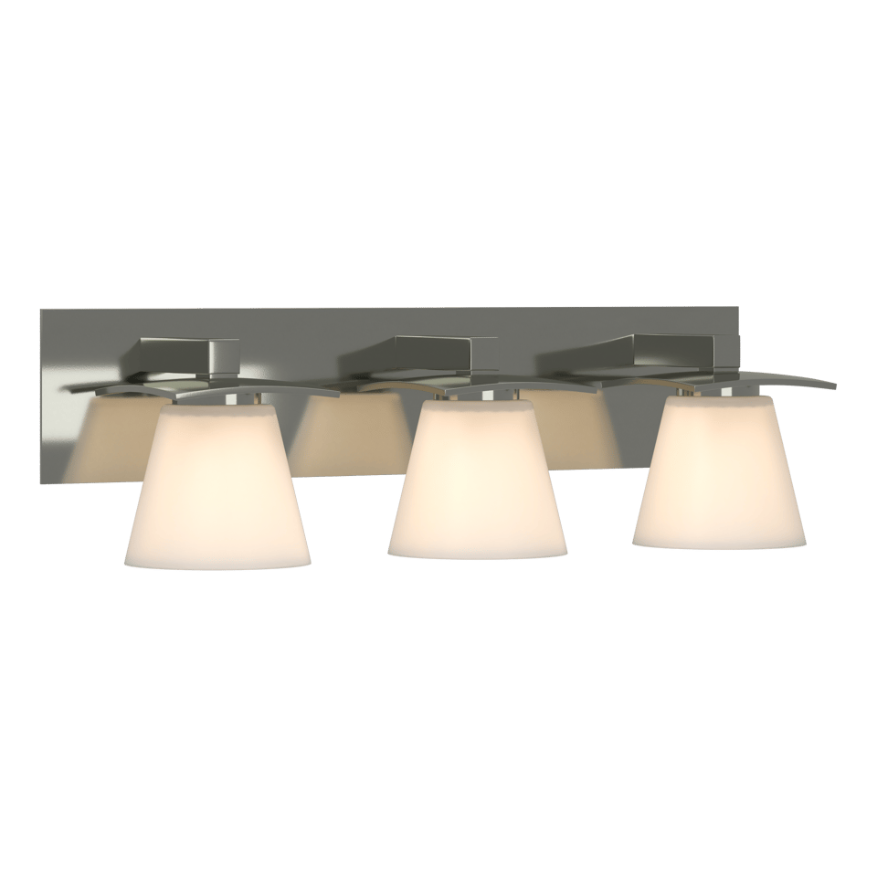 Wren 3 Light Sconce by Hubbardton Forge - Modern Steel Design with Opal Glass Shades and Dimmable Options