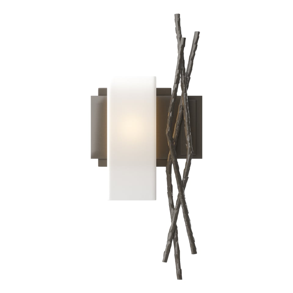 Hubbardton Forge Brindille Sconce 18.9" Tall Hand-Forged Steel Wall Light with Opal Glass Shade