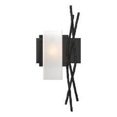 Hubbardton Forge Brindille Sconce 18.9" Tall Hand-Forged Steel Wall Light with Opal Glass Shade