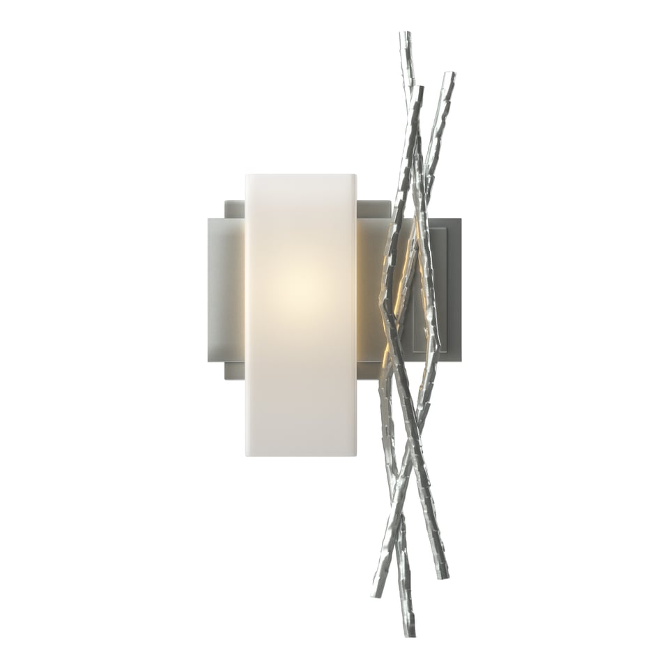 Hubbardton Forge Brindille Sconce 18.9" Tall Hand-Forged Steel Wall Light with Opal Glass Shade