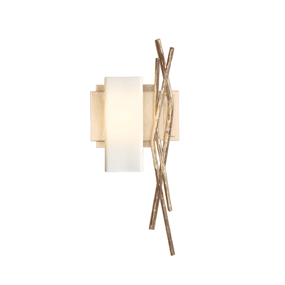 Hubbardton Forge Brindille Sconce 18.9" Tall Hand-Forged Steel Wall Light with Opal Glass Shade