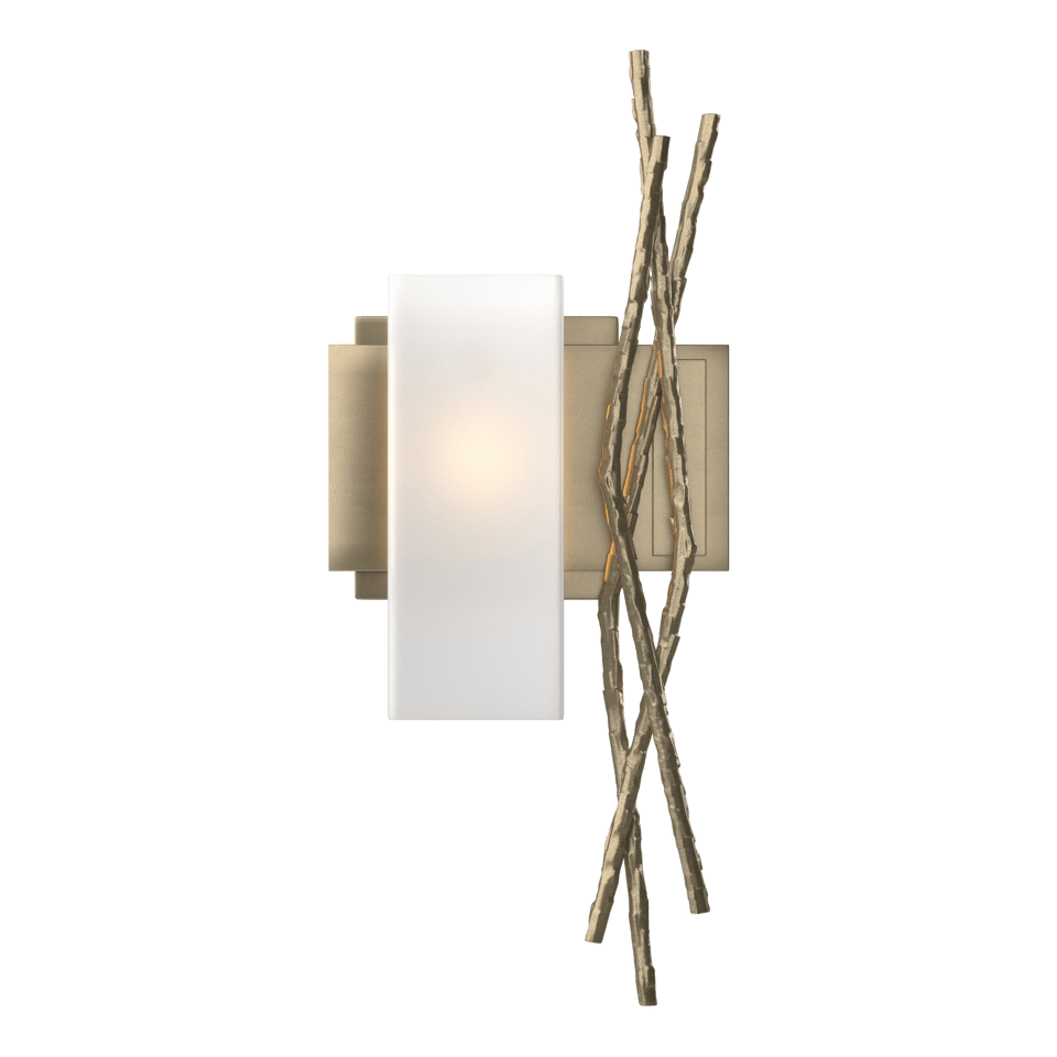 Hubbardton Forge Brindille Sconce 18.9" Tall Hand-Forged Steel Wall Light with Opal Glass Shade