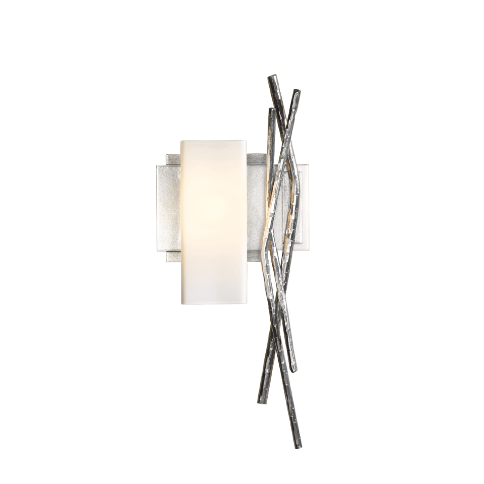 Hubbardton Forge Brindille Sconce 18.9" Tall Hand-Forged Steel Wall Light with Opal Glass Shade