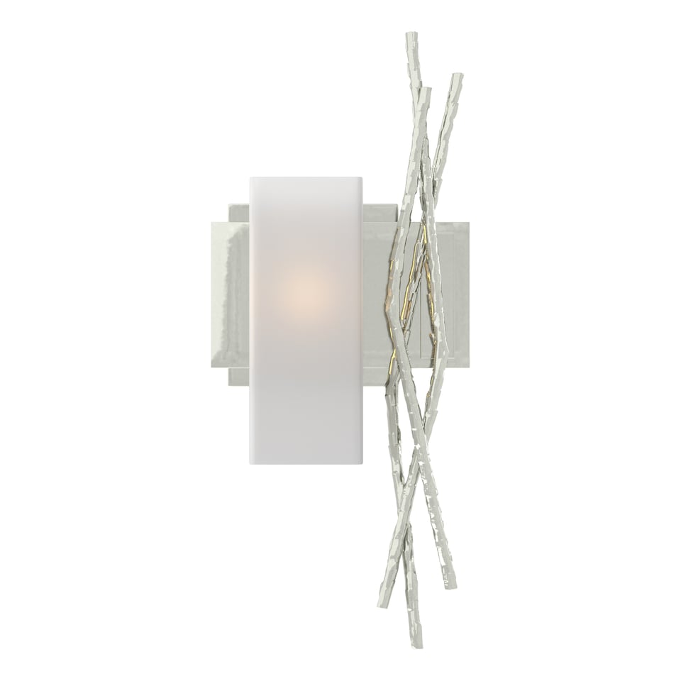 Hubbardton Forge Brindille Sconce 18.9" Tall Hand-Forged Steel Wall Light with Opal Glass Shade