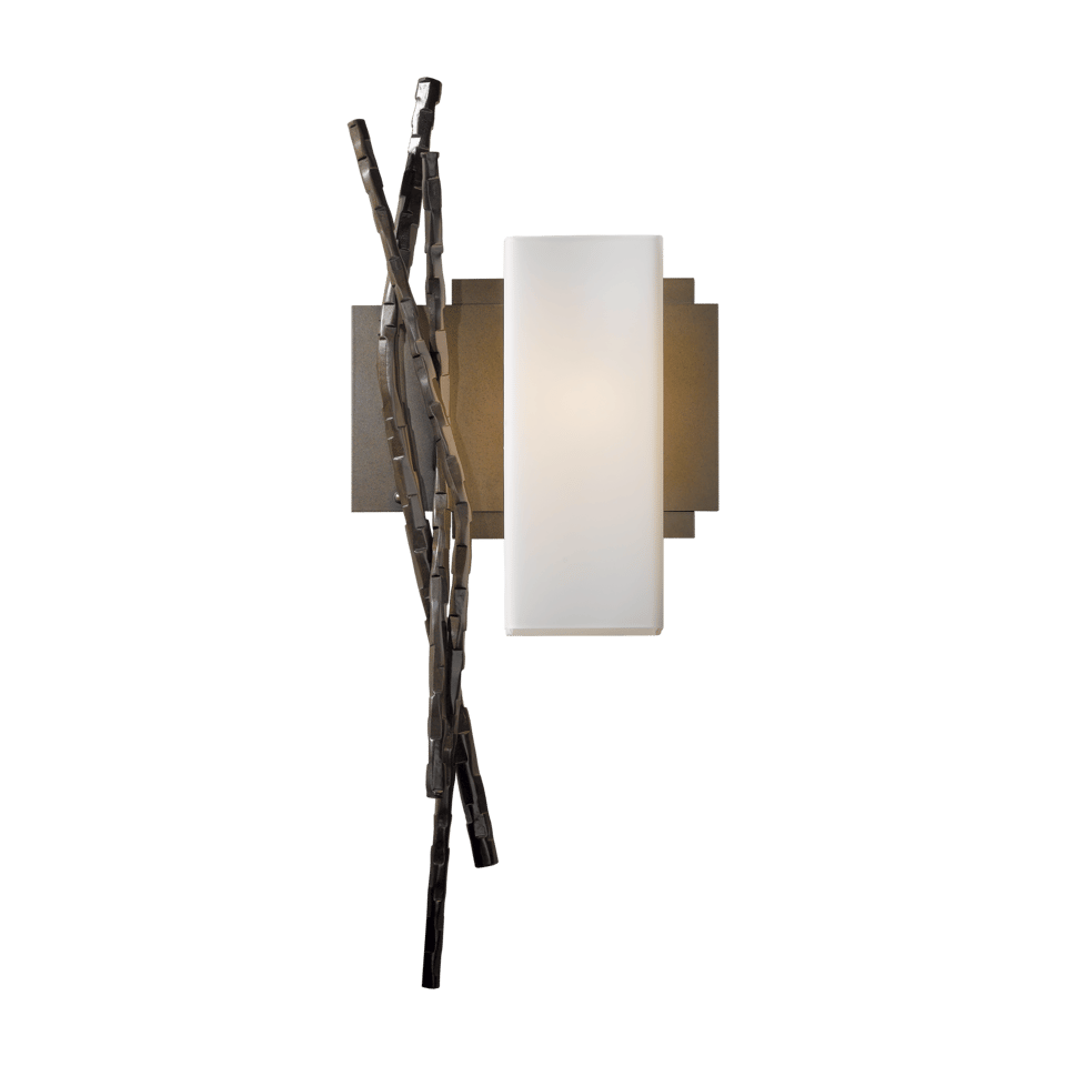 Hubbardton Forge Brindille Sconce 18.9" Tall Hand-Forged Steel Wall Light with Opal Glass Shade