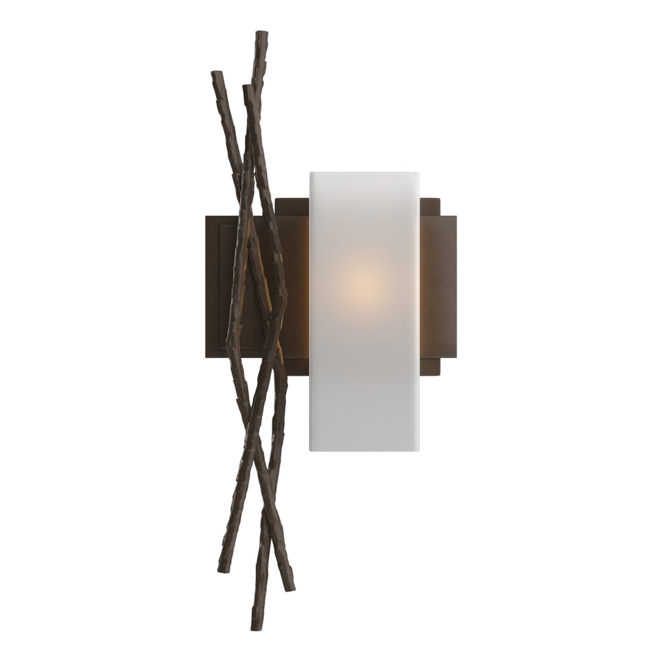 Hubbardton Forge Brindille Sconce 18.9" Tall Hand-Forged Steel Wall Light with Opal Glass Shade