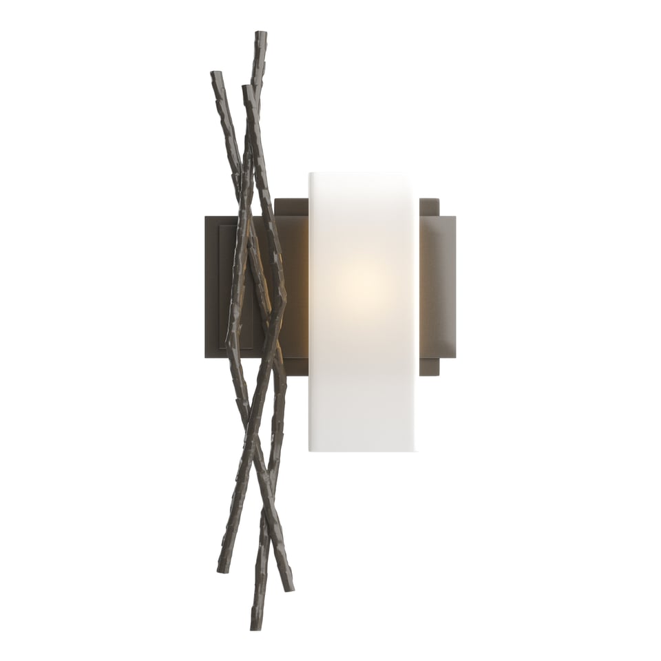 Hubbardton Forge Brindille Sconce 18.9" Tall Hand-Forged Steel Wall Light with Opal Glass Shade