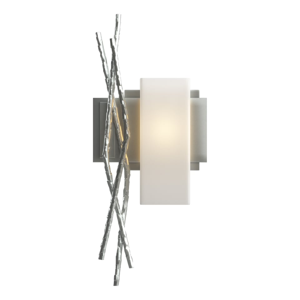 Hubbardton Forge Brindille Sconce 18.9" Tall Hand-Forged Steel Wall Light with Opal Glass Shade