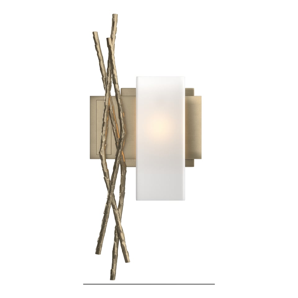 Hubbardton Forge Brindille Sconce 18.9" Tall Hand-Forged Steel Wall Light with Opal Glass Shade