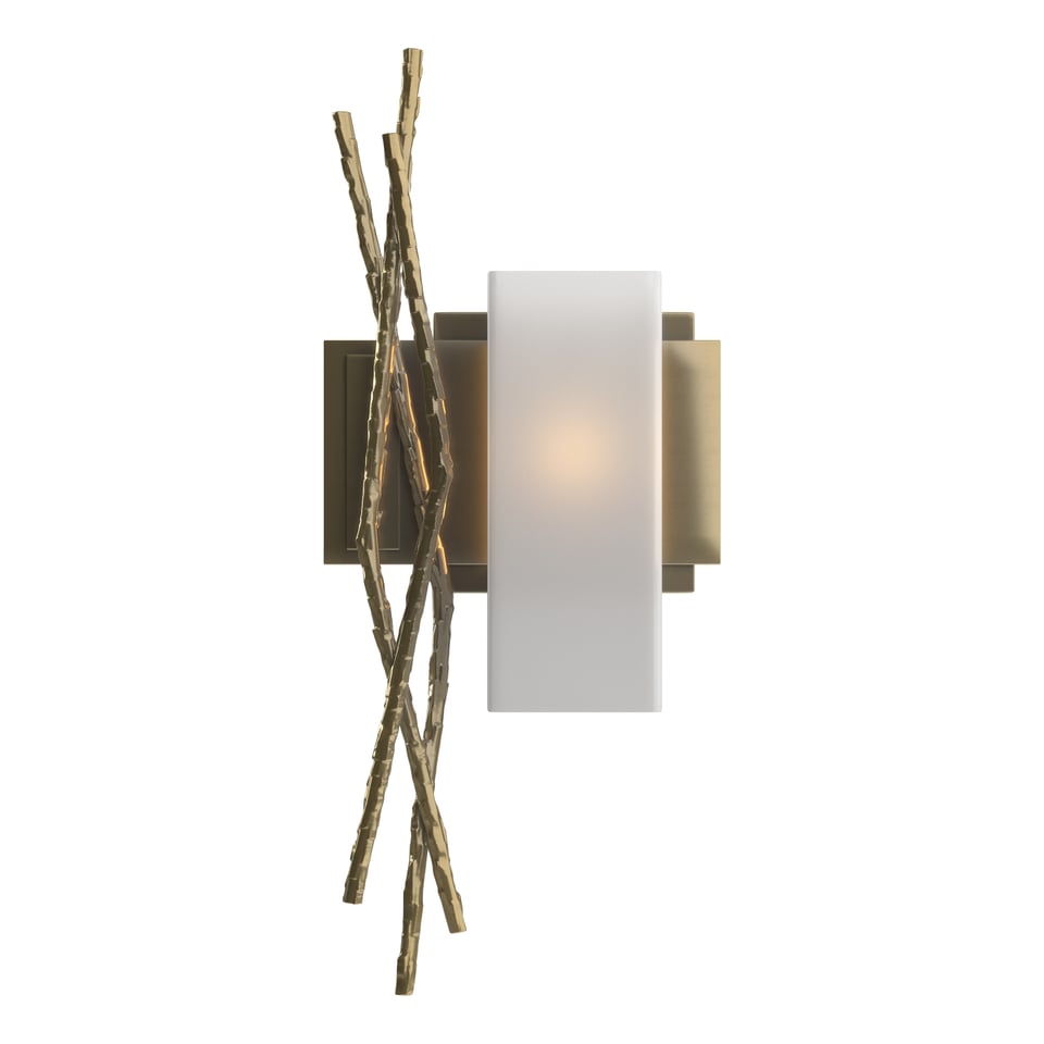 Hubbardton Forge Brindille Sconce 18.9" Tall Hand-Forged Steel Wall Light with Opal Glass Shade