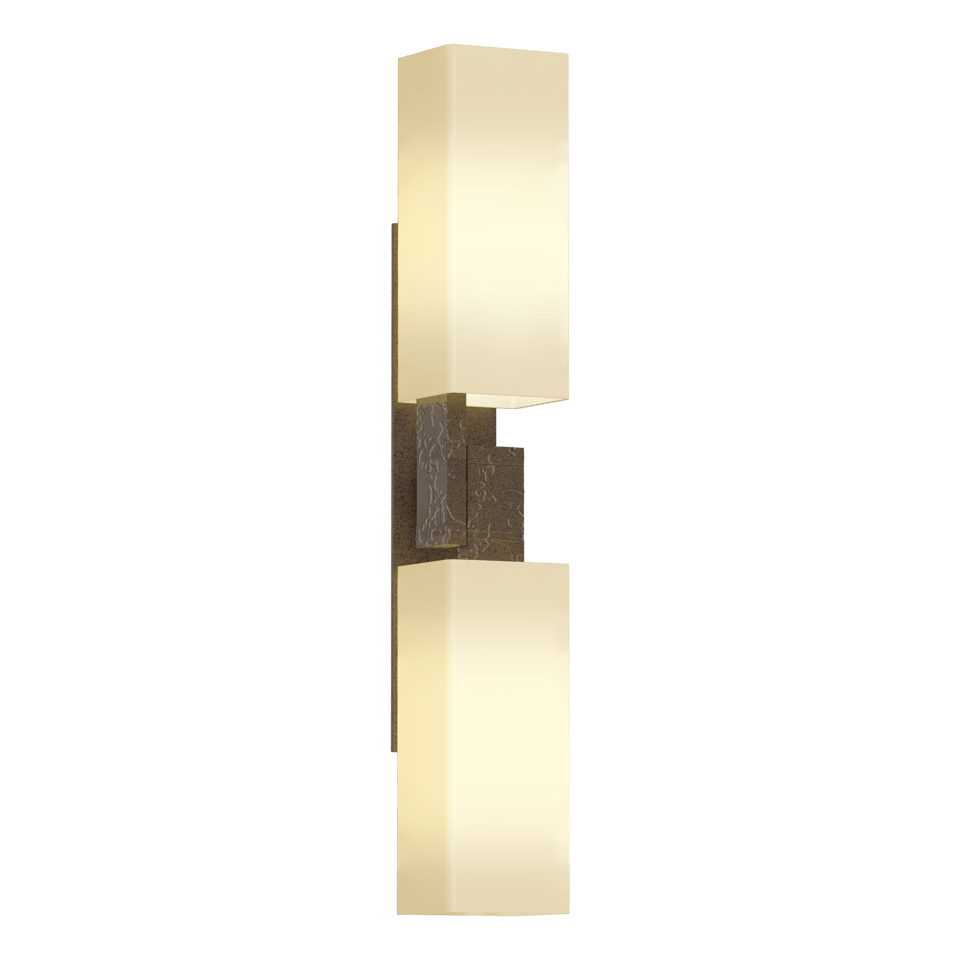 Hubbardton Forge Ondrian 2 Light Wall Sconce with Hand-Hammered Steel and Dimmable Glass Shades