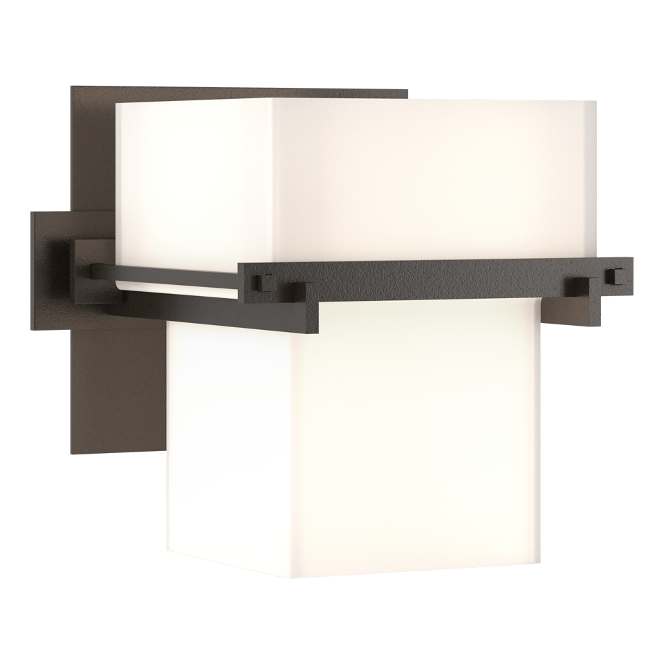 Kakomi 1 Light Sconce by Hubbardton Forge, Hand-Forged Steel, Dimmable, Opal Glass Shade