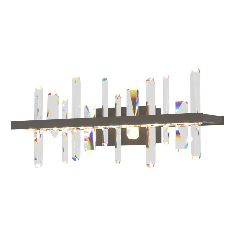 Solitude LED Sconce by Hubbardton Forge with Dimmable 3000K Warm Light & Crystal Towers, 10.6"H x 26"W