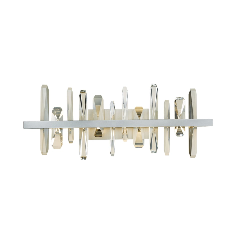 Solitude LED Sconce by Hubbardton Forge with Dimmable 3000K Warm Light & Crystal Towers, 10.6"H x 26"W