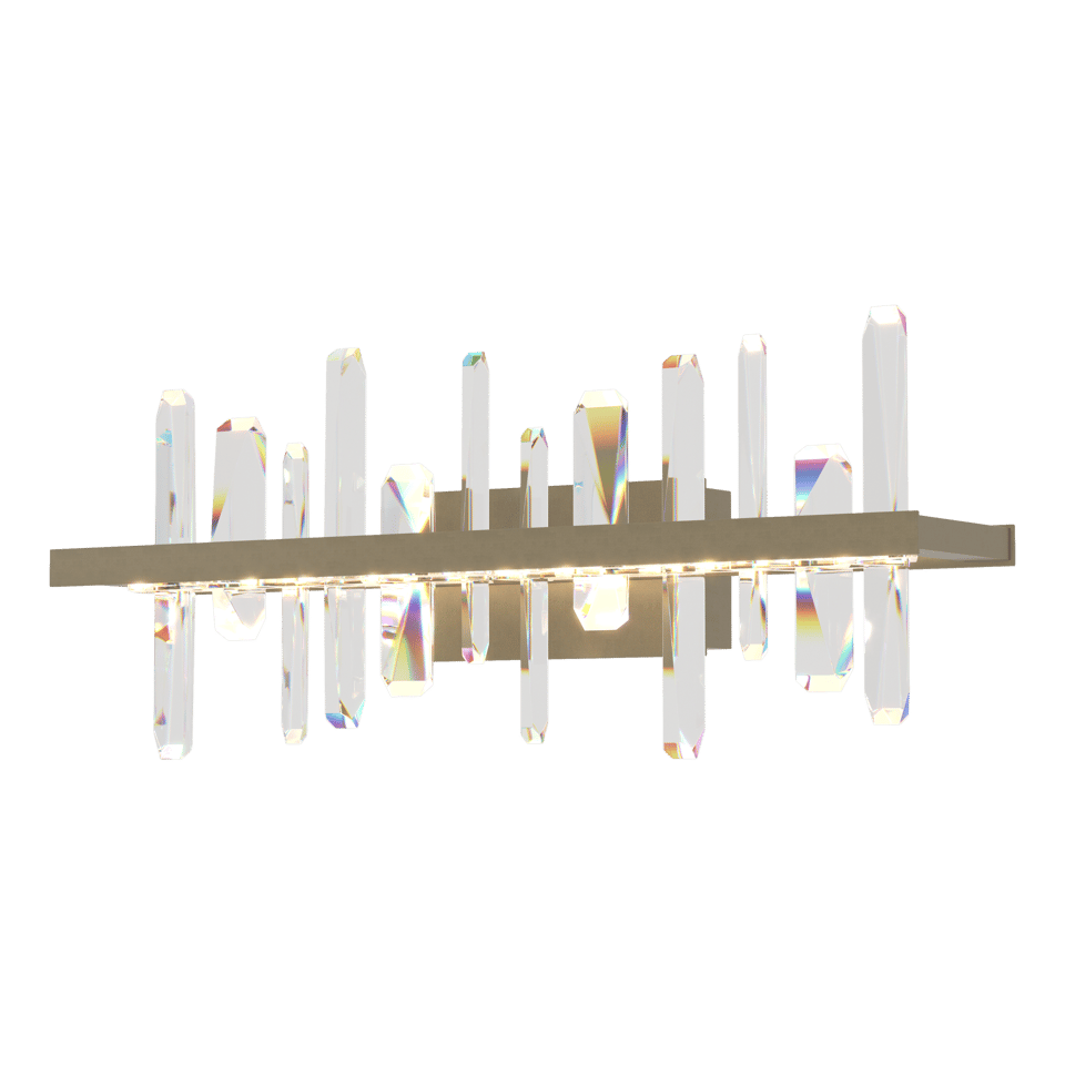 Solitude LED Sconce by Hubbardton Forge with Dimmable 3000K Warm Light & Crystal Towers, 10.6"H x 26"W