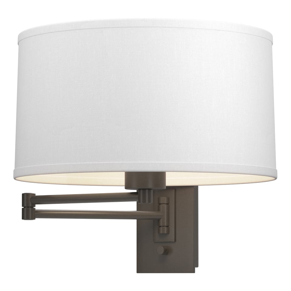 Hubbardton Forge Simple Swing Arm Sconce 100W Dimmable Artisan Lighting with Linen Shade