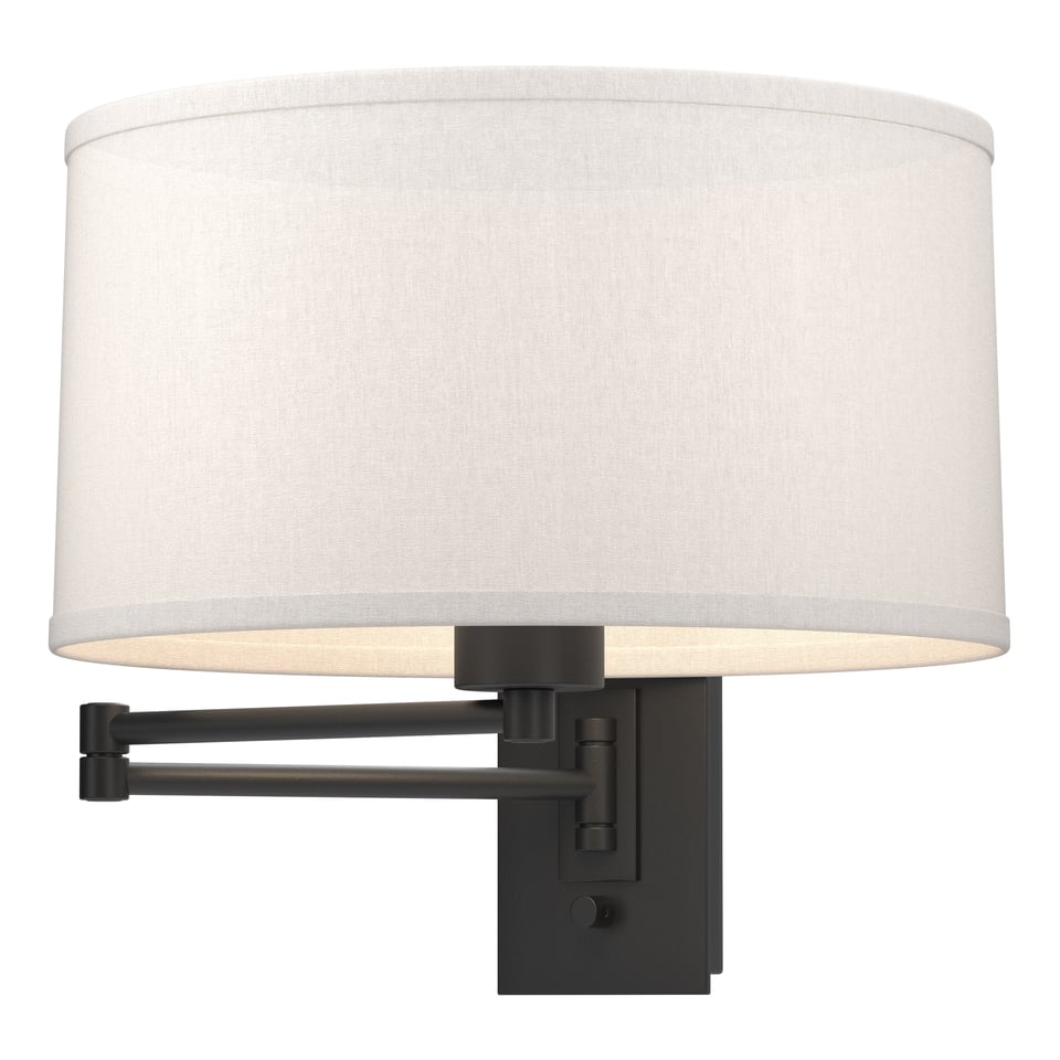 Hubbardton Forge Simple Swing Arm Sconce 100W Dimmable Artisan Lighting with Linen Shade