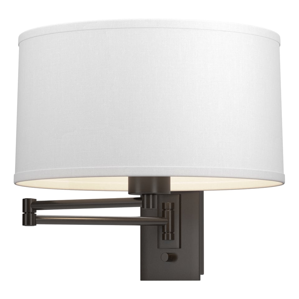 Hubbardton Forge Simple Swing Arm Sconce 100W Dimmable Artisan Lighting with Linen Shade