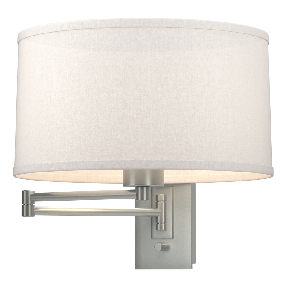 Hubbardton Forge Simple Swing Arm Sconce 100W Dimmable Artisan Lighting with Linen Shade