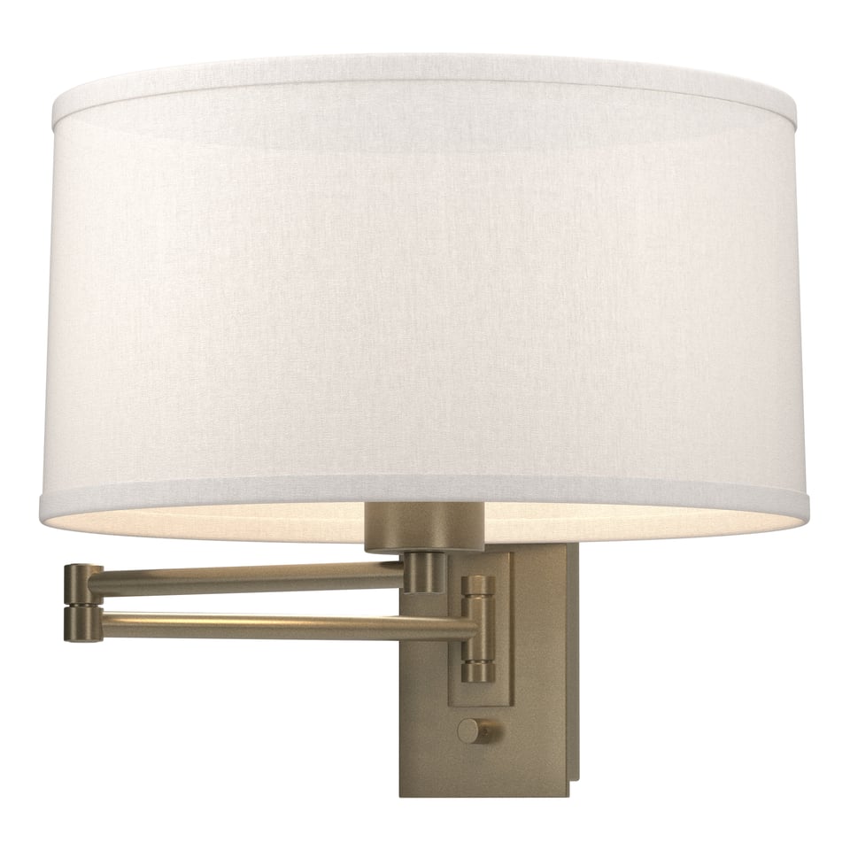 Hubbardton Forge Simple Swing Arm Sconce 100W Dimmable Artisan Lighting with Linen Shade