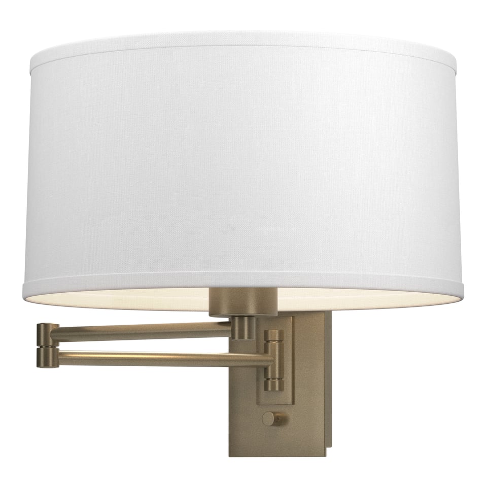 Hubbardton Forge Simple Swing Arm Sconce 100W Dimmable Artisan Lighting with Linen Shade