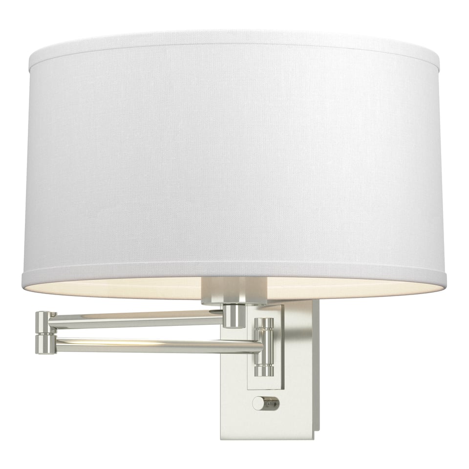 Hubbardton Forge Simple Swing Arm Sconce 100W Dimmable Artisan Lighting with Linen Shade