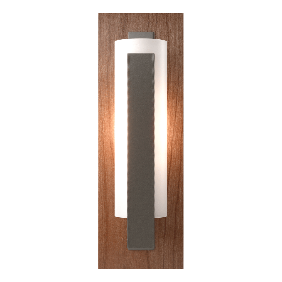 Forged Vertical Bar Sconce With Cherry or Copper Backplate, Dimmable, Damp Rated, 15"H x 5"W