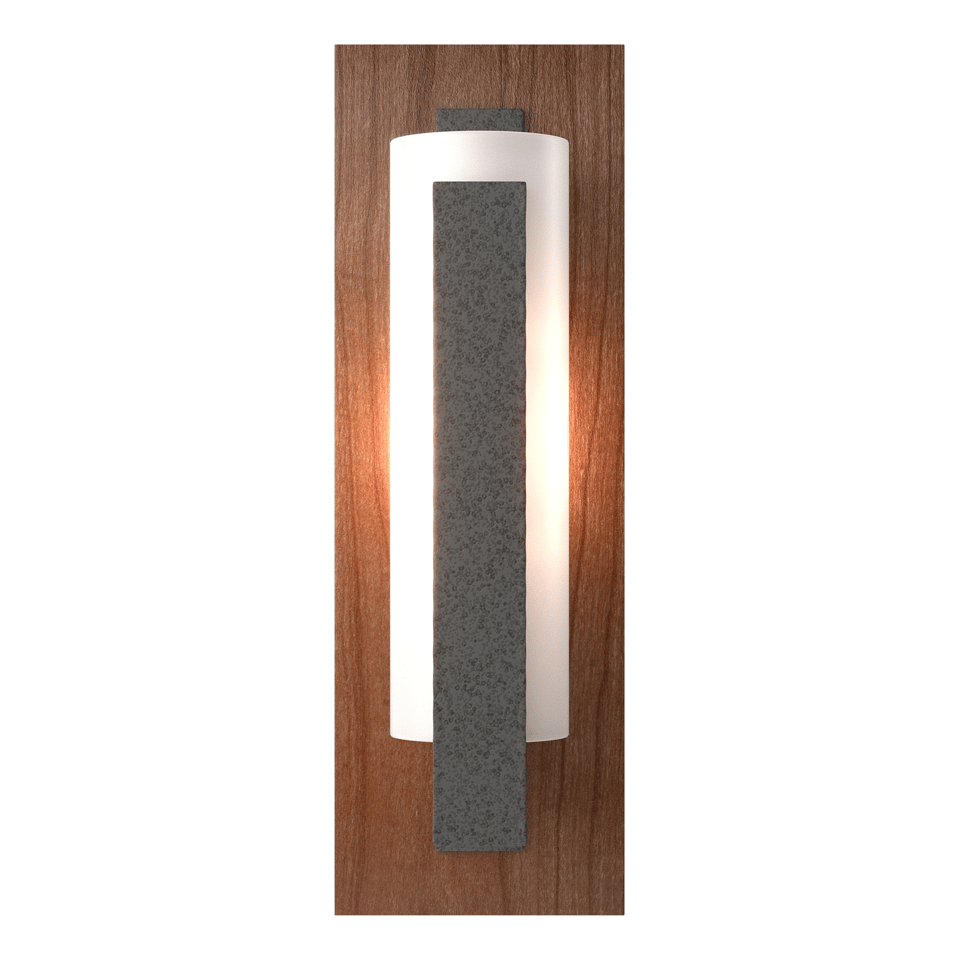 Forged Vertical Bar Sconce With Cherry or Copper Backplate, Dimmable, Damp Rated, 15"H x 5"W