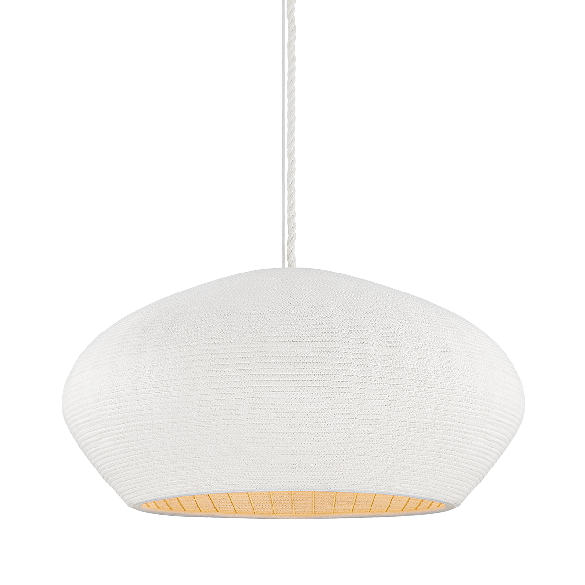 Hudson Valley Lighting Ferndale 36" Large Pendant - White Coiled Cotton Hanging Light, Dimmable, UL Damp