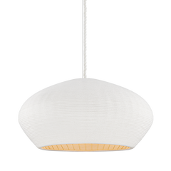 Hudson Valley Lighting Ferndale 36" Large Pendant - White Coiled Cotton Hanging Light, Dimmable, UL Damp