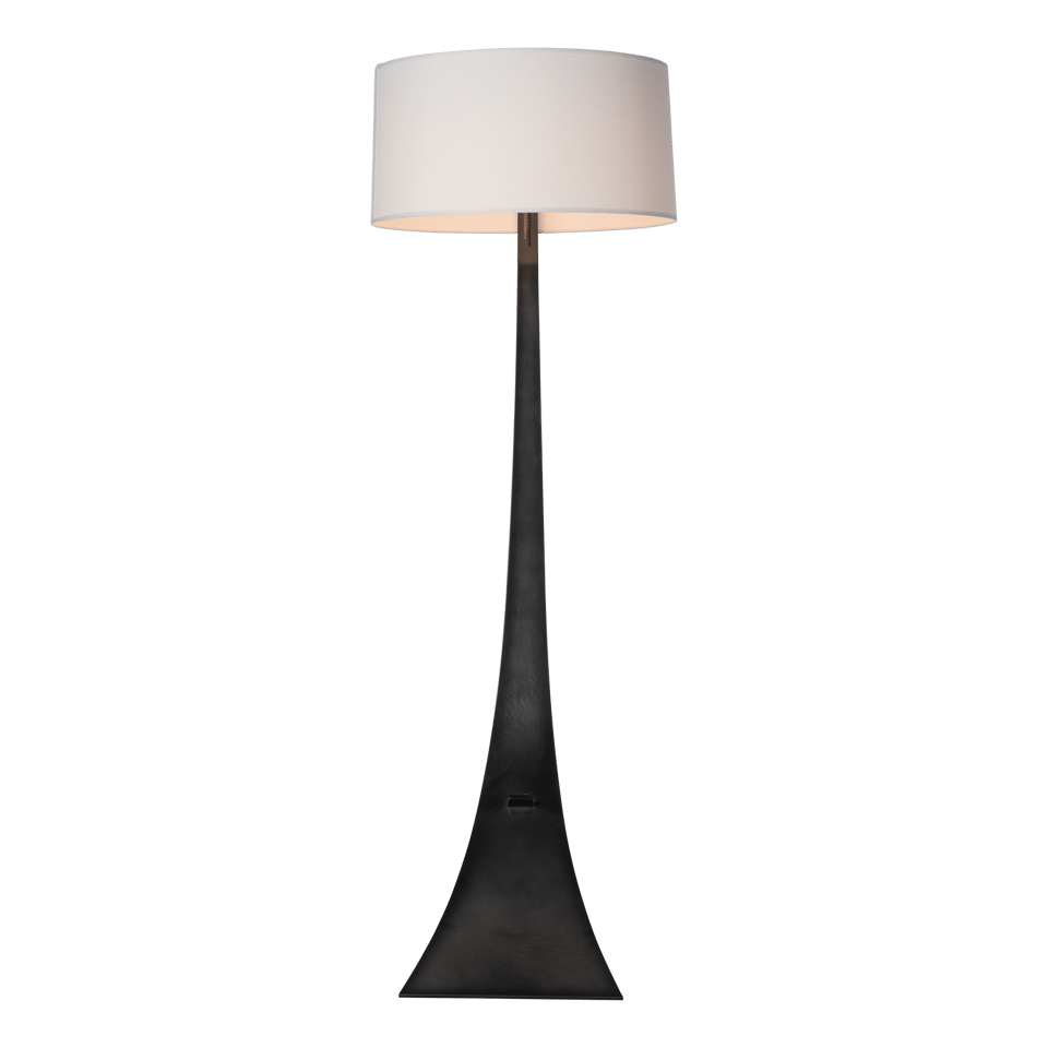 Hubbardton Forge Stasis Floor Lamp 58.5" Tall Hand-Forged Iron with Flax Linen Shade