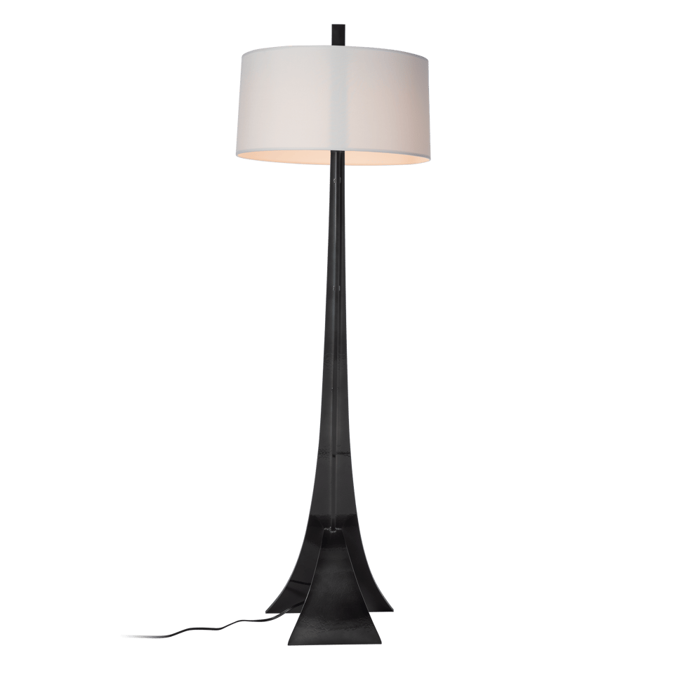 Hubbardton Forge Stasis Floor Lamp 58.5" Tall Hand-Forged Iron with Flax Linen Shade