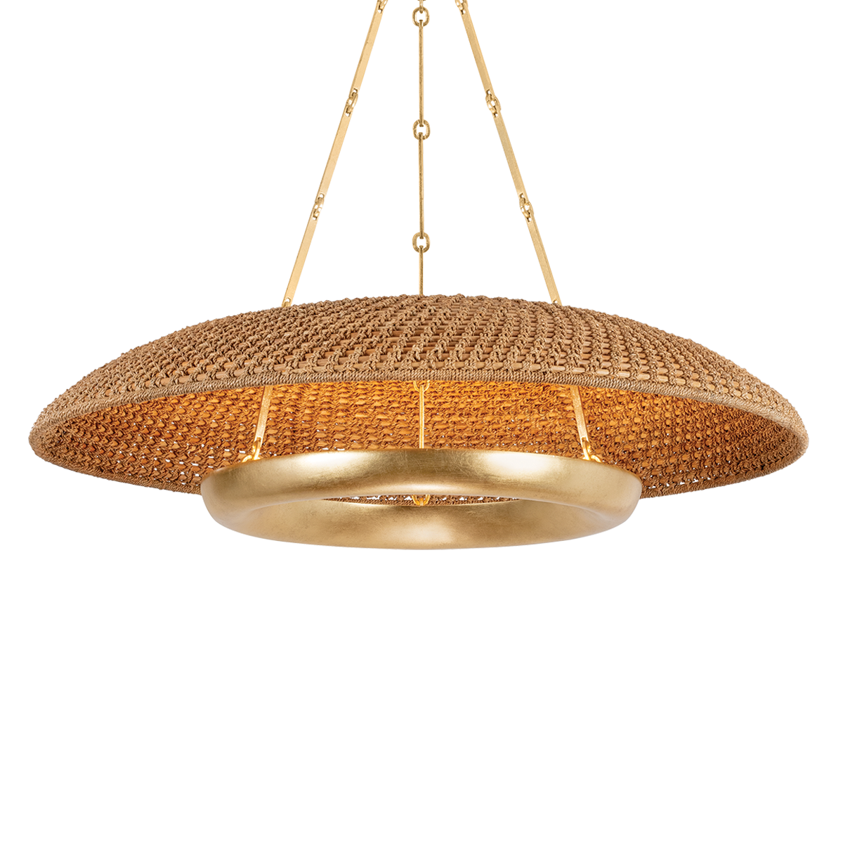 Oaklyn Chandelier by Hudson Valley Lighting, Vintage Gold Leaf, Handwoven Lampakanay Rope Shade