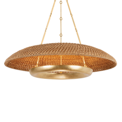 Oaklyn Chandelier by Hudson Valley Lighting, Vintage Gold Leaf, Handwoven Lampakanay Rope Shade