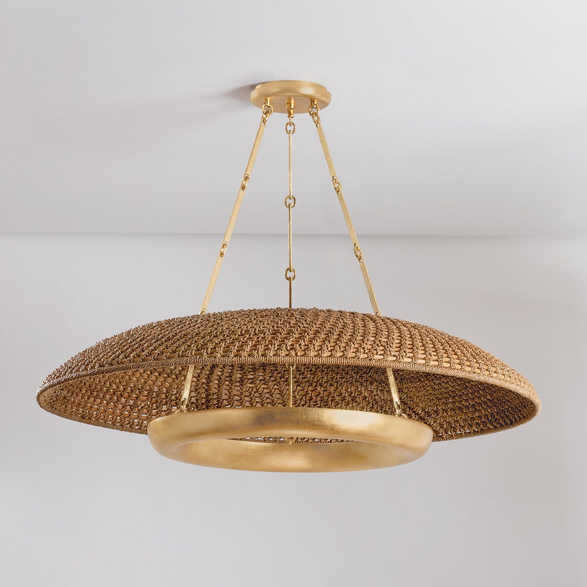 Oaklyn Large Chandelier by Hudson Valley Lighting – Vintage Gold Leaf & Woven Light Shade, 950 Lumens, Dimmable