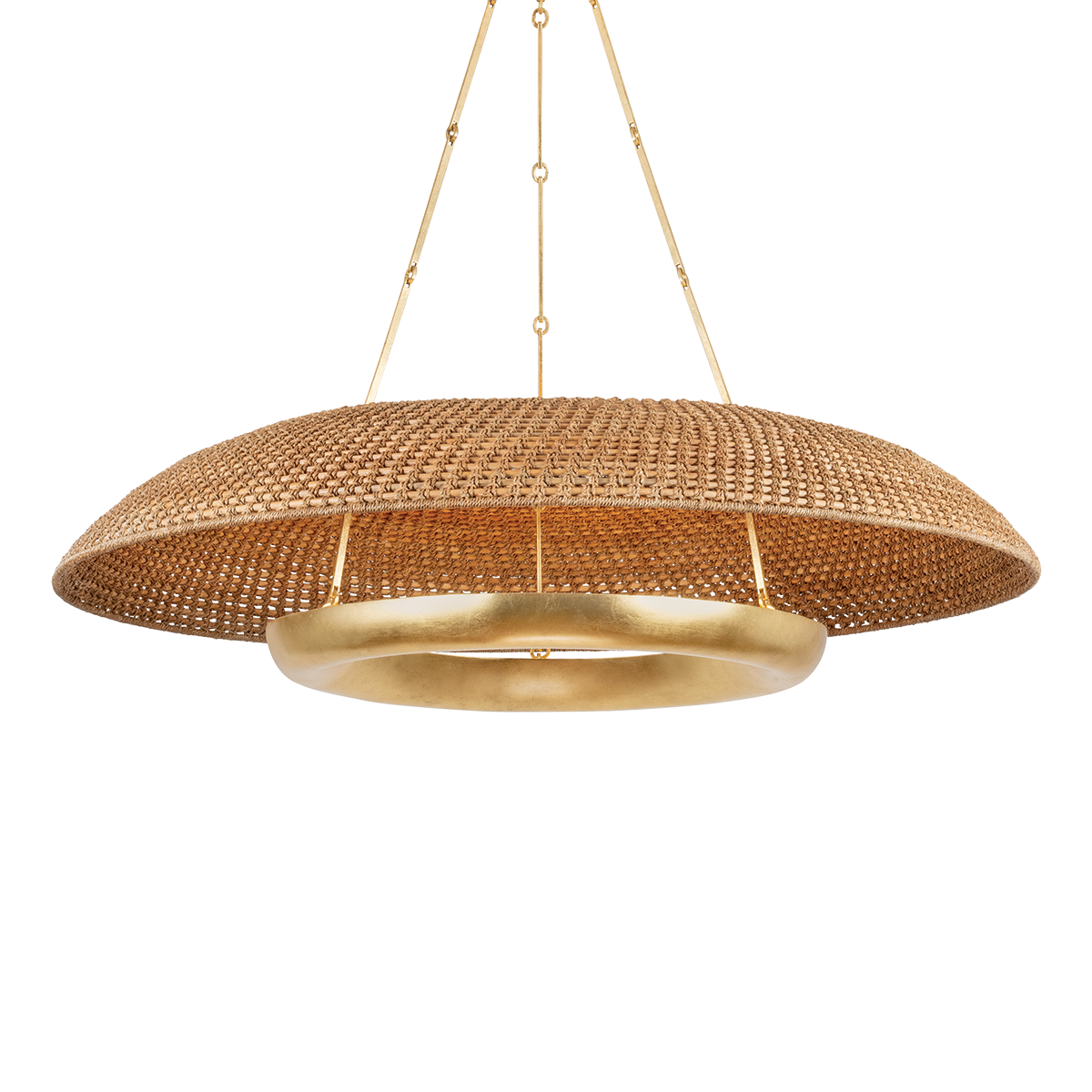 Oaklyn Large Chandelier by Hudson Valley Lighting – Vintage Gold Leaf & Woven Light Shade, 950 Lumens, Dimmable