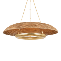 Oaklyn Large Chandelier by Hudson Valley Lighting – Vintage Gold Leaf & Woven Light Shade, 950 Lumens, Dimmable